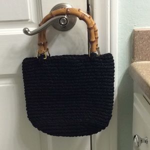 Hand Knit purse with bamboo handles